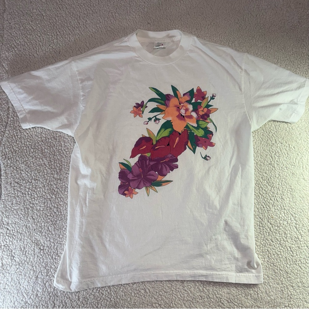 Vintage 80/90s Avanti Sporta XL T-Shirt Tropical Floral Graphic 100% Cotton USA
